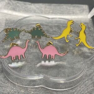Dinosaur Earrings T- Rex, Stegosaurus & Brontosaurus 3 Piece Set New Backings